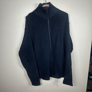 Utility Sweater Mens Medium Blue Full Zip Mock Neck Cotton Wool Blend Outdoor
